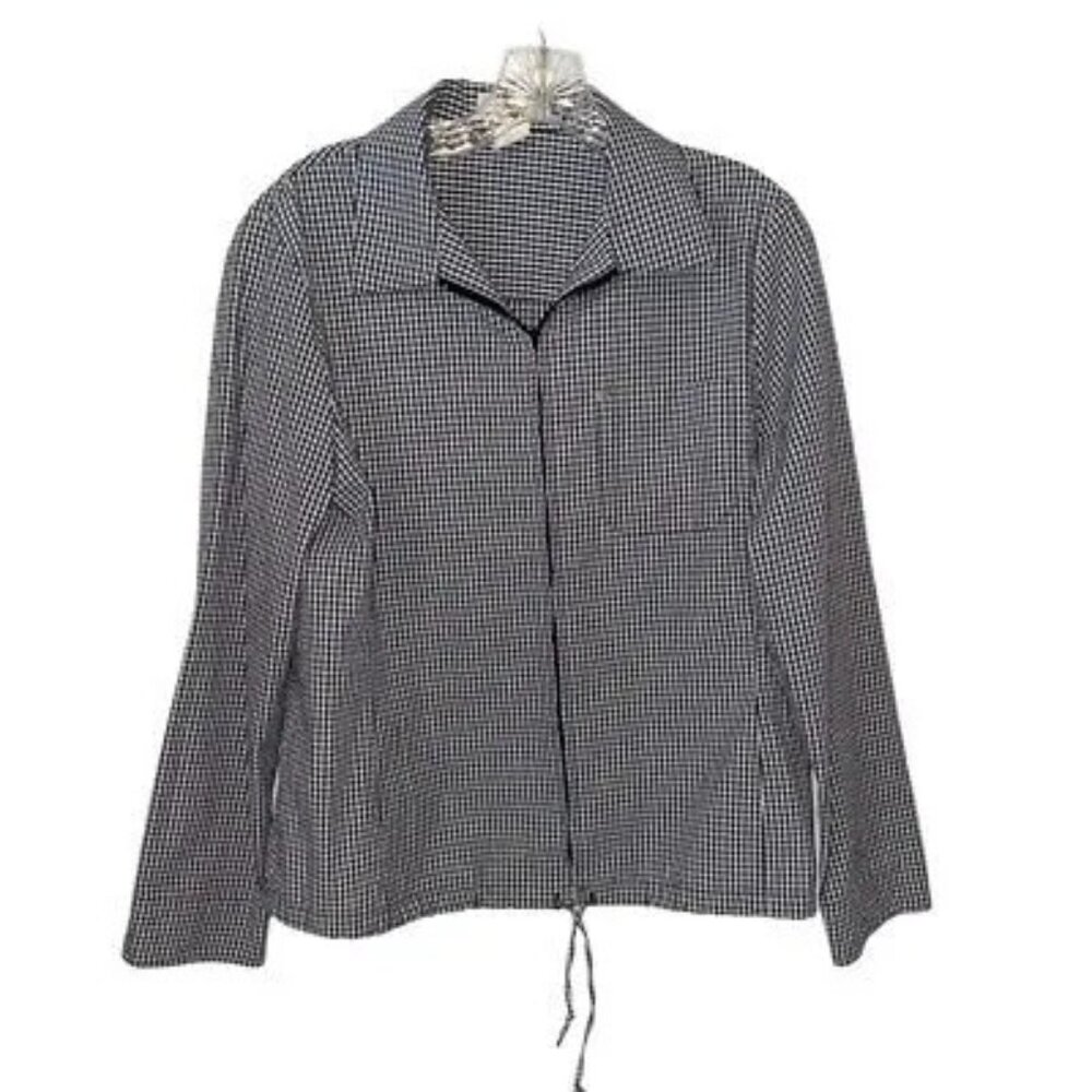 New Man Collection Womens Jacket &amp; Pants Black White Gingham Zip Up Pocket M